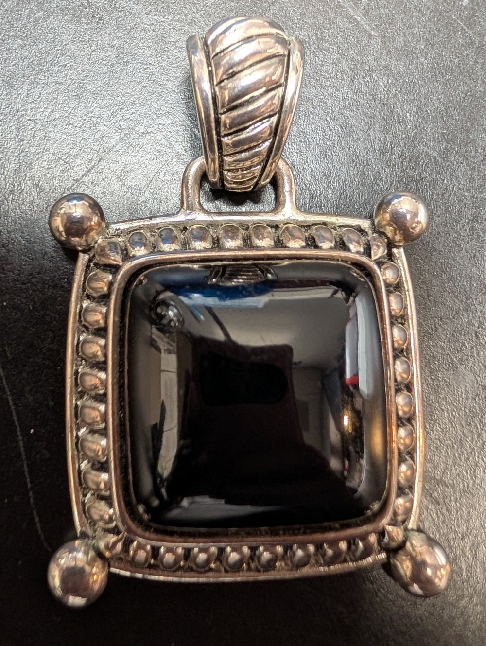 Premier Designs Silver-Tone Black Onyx Square Pendant